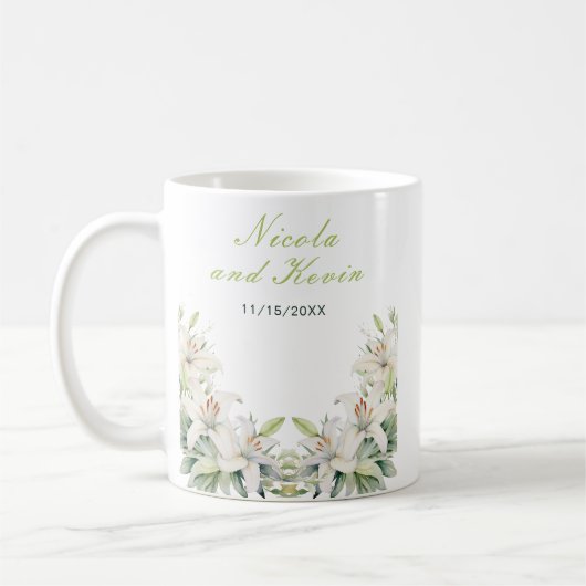 Weiße Lilien-Blumen-Hochzeit Kaffeetasse (Links)