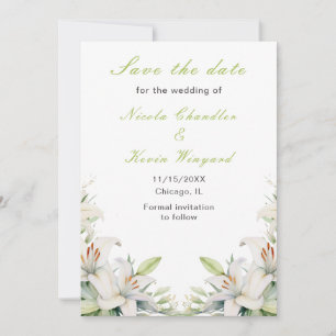 Weiße Lilien-Blumen-Hochzeit Save The Date