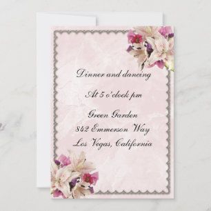 Weiße Lilien-Blumen-Hochzeitsempfang in Rosa Marmo Einladung