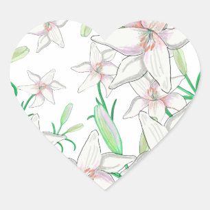 Weiße Lilien-Illustration   Herz-Aufkleber