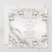 Weiße Lilien, Tauben und Hochzeitsbänder Brautpart Einladung (Rückseite)
