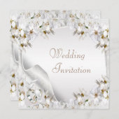 Weiße Lilien, Tauben und Hochzeitsbänder Einladung (Vorne/Hinten)