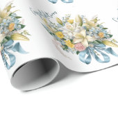 Weiße Lilien und blaues Ribbon Wedding Bouquet Geschenkpapier (Rolleneckpunkt)