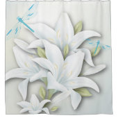 Weiße Lilien und Libellen Duschvorhang (Vorderseite)