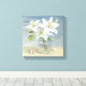 Weiße Lilien und Muscheln Leinwanddruck (Insitu (Holzboden))