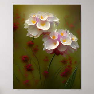 Weiße Lilien und rote Wildblumen Poster