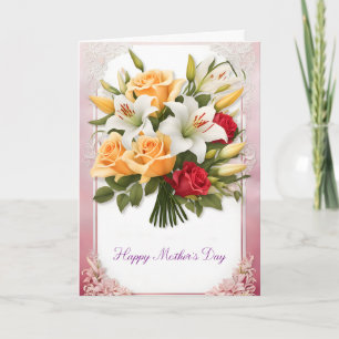 Weiße Lilien und schöne Rosen Muttertag Feiertagskarte
