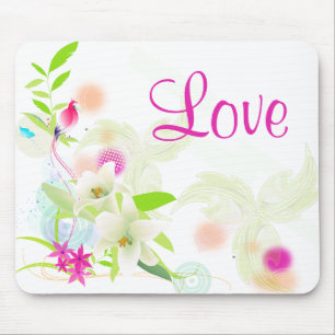 Weiße Lilien und violette Blumen Florale Liebe Mousepad