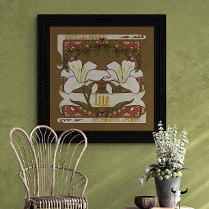 Weiße Lilienblume Bedeutung im Vintage-Stil Dunkel Poster