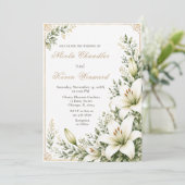 Weiße Lilienhochzeit Einladung (Stehend Vorderseite)