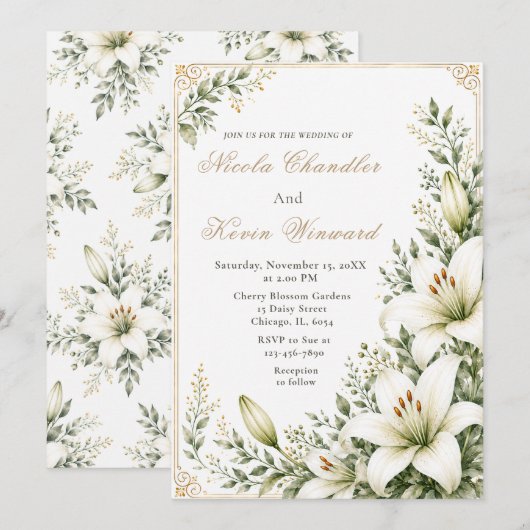 Weiße Lilienhochzeit Einladung (Vorne/Hinten)