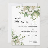 Weiße Lily Elegante Blumenhochzeit rettet das Datu Einladung (Vorderseite)