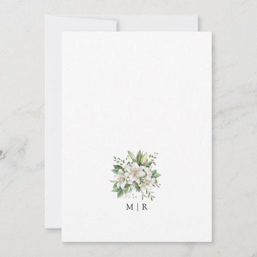 Weiße Lily Elegante Blumenhochzeit rettet das Datu Einladung (Rückseite)