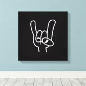 Weiße Linie für Schwermetall-Teufel-Hörner Leinwanddruck (Insitu (Holzboden))