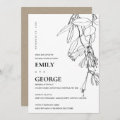 WEISSE LINIE ZEICHNEND FLORAL PROBE DINNER EINLADE DANKESKARTE (Vorne/Hinten)