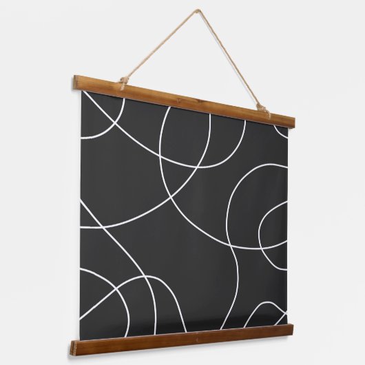 Weiße Linien auf schwarz Wandteppich Mit Holzrahmen (Gewinkelt)