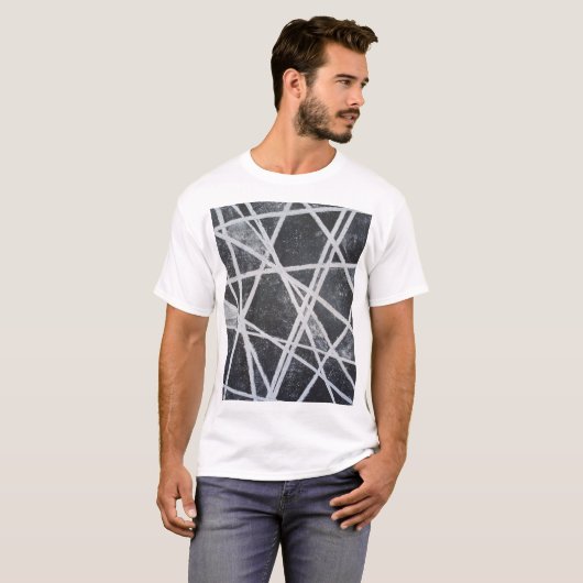 Weiße Linien, schwarz und weiß, abstrakt T-Shirt (Vorne ganz)