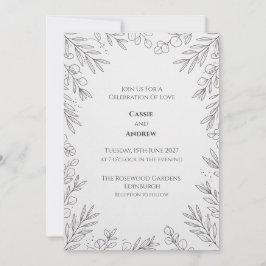 Weiße Linienkunst Botanische Hochzeitseinladung Einladung
