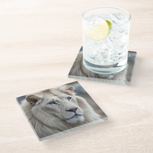 Weiße Lion Glasuntersetzer (Schrägansicht)