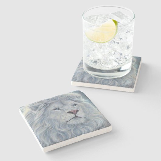 Weiße Lion Steinuntersetzer (Seitenansicht)