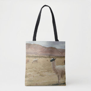 WEISSE LLAMA AUF BROWN GRASS TASCHE