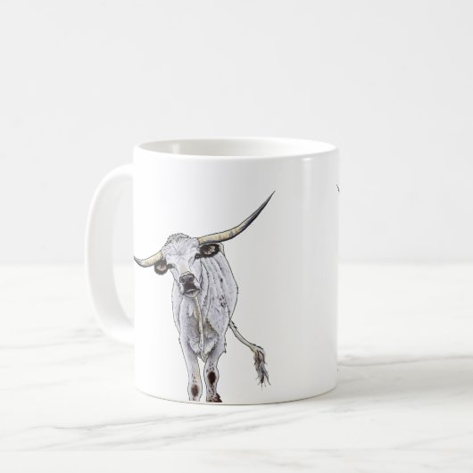 Weiße Longhorn Tasse (Vorderseite Links)