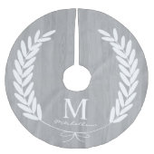 Weiße Lorbeer-graues hölzernes Korn - Polyester Weihnachtsbaumdecke (Vorderseite)