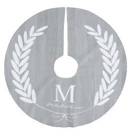 Weiße Lorbeer-graues hölzernes Korn - Polyester Weihnachtsbaumdecke