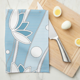 Weiße Lotus-Blume auf blauen Streifen Handtuch