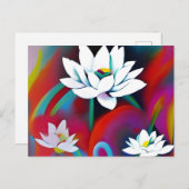 Weiße Lotus-Blume auf farbigem Hintergrund Postkarte (Vorne/Hinten)