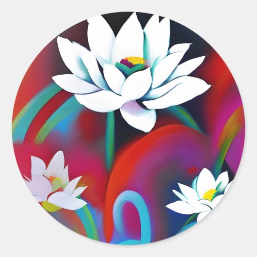 Weiße Lotus-Blume auf farbigem Hintergrund Runder Aufkleber (Vorderseite)