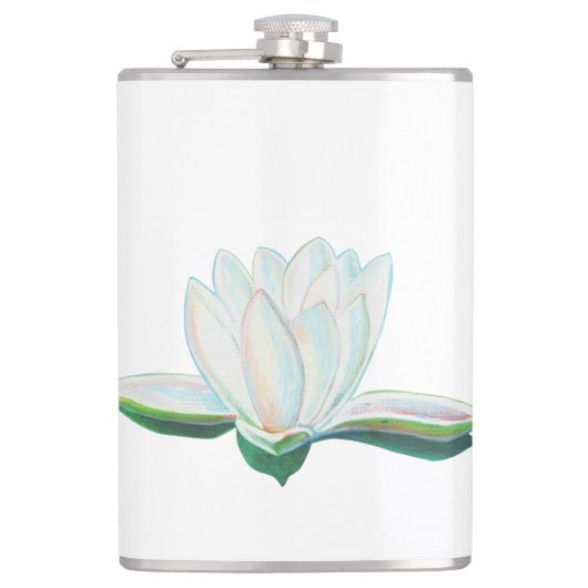 Weiße Lotus-Blume mit leuchtenden Farben Flachmann (Vorderseite)