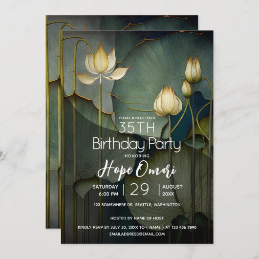 Weiße Lotus-Blume, Schöne Heilnatur Einladung (Vorne/Hinten)