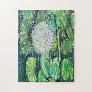Weiße Lotus und Seerosenblätter Puzzle