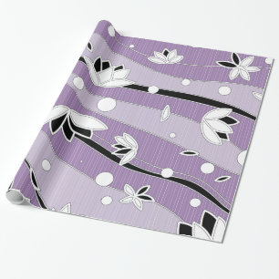 Weiße Lotusblumen auf violetten Streifen Geschenkpapier