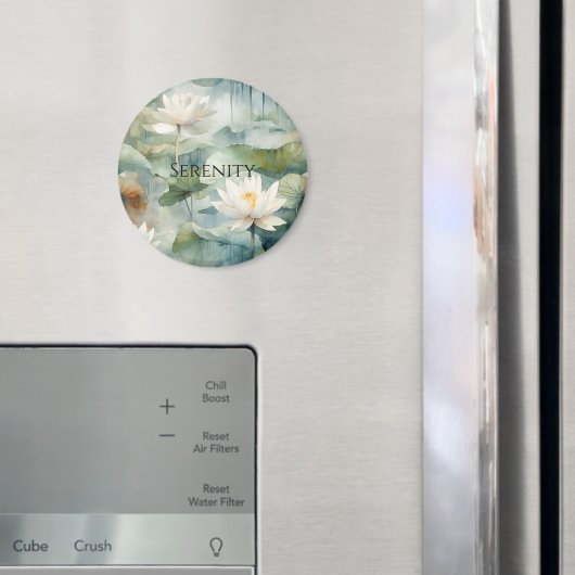 Weiße Lotusblumen Grüne Ruhe Magnet (In Situ (Kühlschrank))