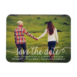 Weiße Lovely Kalligrafie Foto Save the Date Magnet