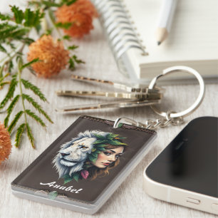 Weiße Löwe und Frau Schlüsselanhänger