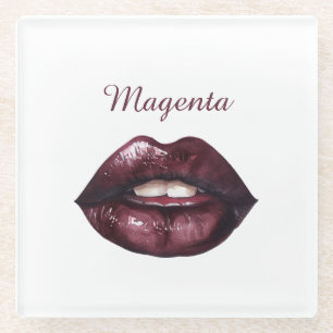 Weiße Magenta Burgunder Lippen Glasuntersetzer