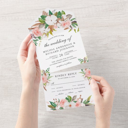 Weiße Magnolia-Baumwolle Rosa Blumenzehen All In One Einladung (Abreißen)