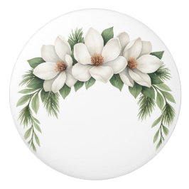 Weiße Magnolia Blossom Blumengrün Keramikknauf