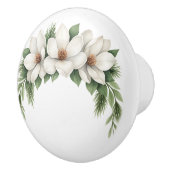 Weiße Magnolia Blossom Blumengrün Keramikknauf (Rechts)