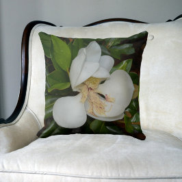 Weiße Magnolia Blossom Blumengrün und Weiß Kissen