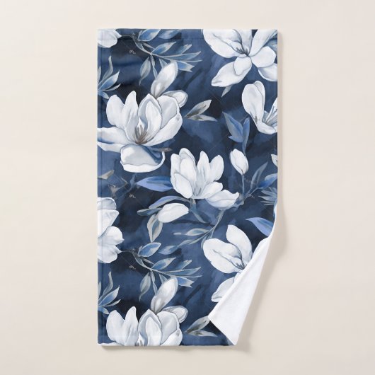 Weiße Magnolia-Blume, blauer Hintergrund Badhandtuch Set (Handtuch)