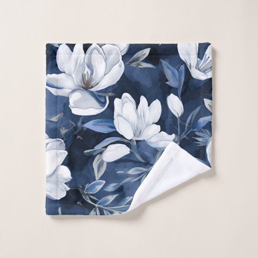 Weiße Magnolia-Blume, blauer Hintergrund Badhandtuch Set (Waschlappen)