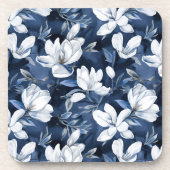 Weiße Magnolia-Blume, blauer Hintergrund Getränkeuntersetzer (Vorderseite)