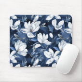 Weiße Magnolia-Blume, blauer Hintergrund Mousepad (Mit Mouse)