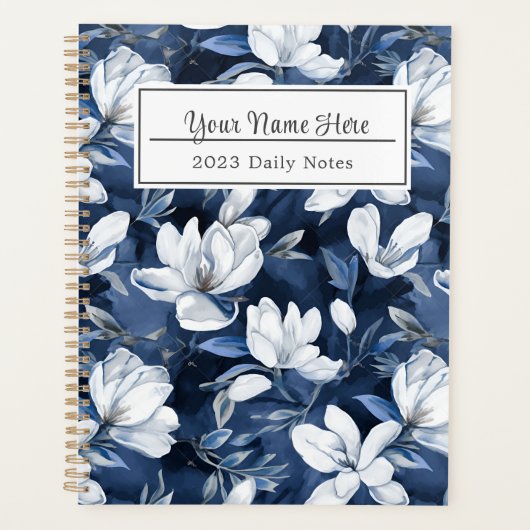 Weiße Magnolia-Blume, blauer Hintergrund Planer (Vorderseite)