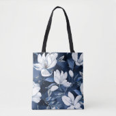 Weiße Magnolia-Blume, blauer Hintergrund Tasche (Vorderseite)