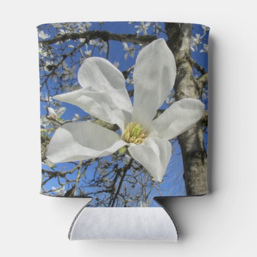 Weiße Magnolia-Blume in Bäumen. Dosenkühler (Rückseite)